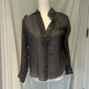Anna Sui grey sheer blouse with ruffled bodice
